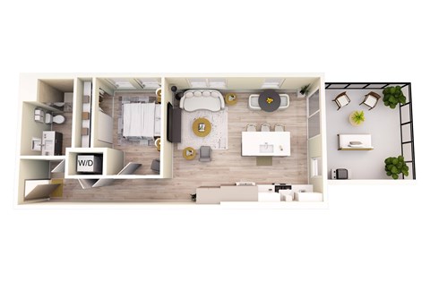 Floor plan for 1 bed, 1 bath, 721 sqft